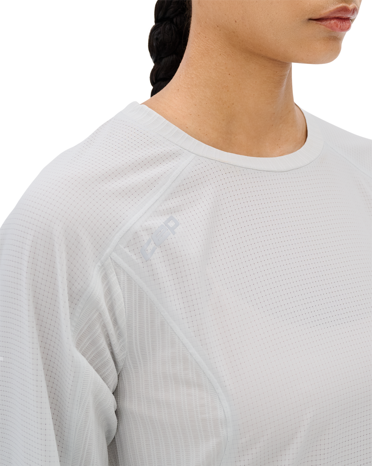 Pro Run Ultralight Long Sleeve Tech Shirt, Women, Light Grey, close-up detail