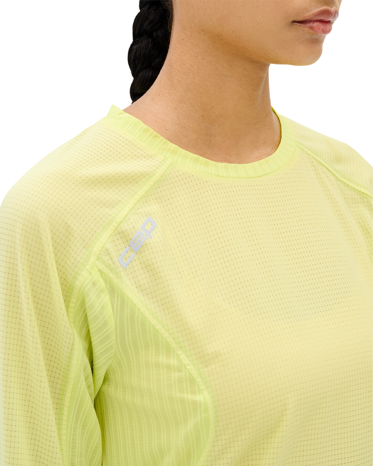 Pro Run Ultralight Long Sleeve Tech Shirt, Women, Lime, close-up detail