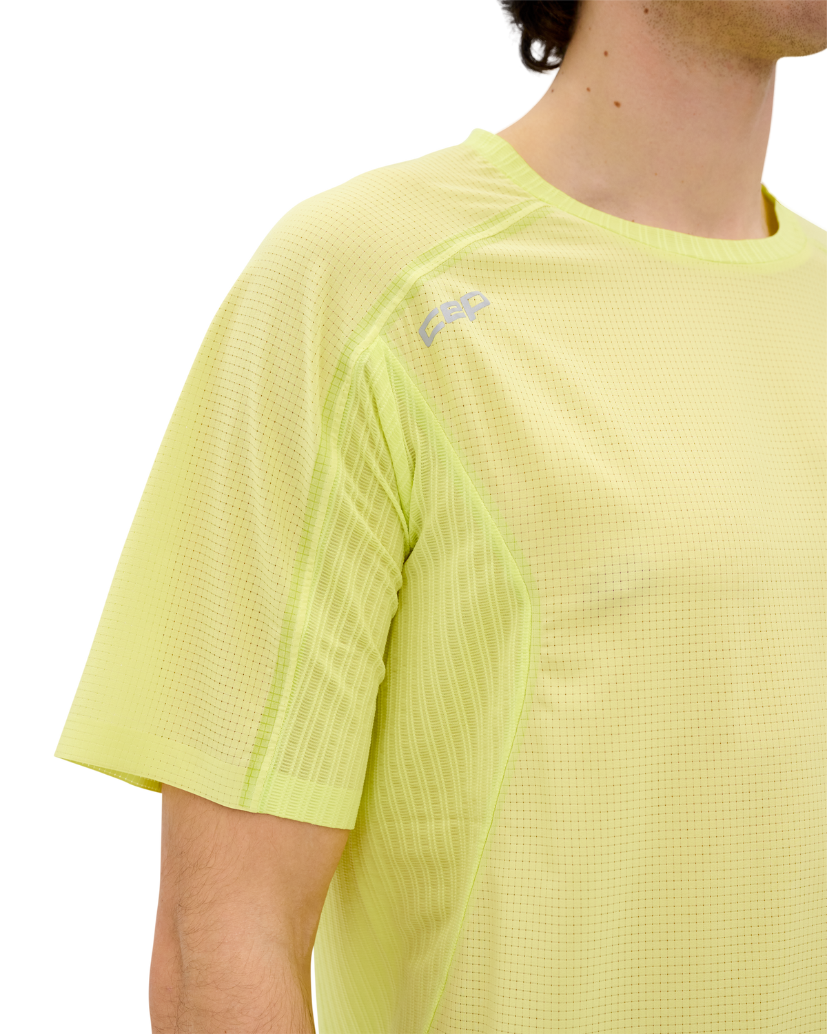 Pro Run Ultralight Short Sleeve Tech Shirt, Men, Lime, close-up detail