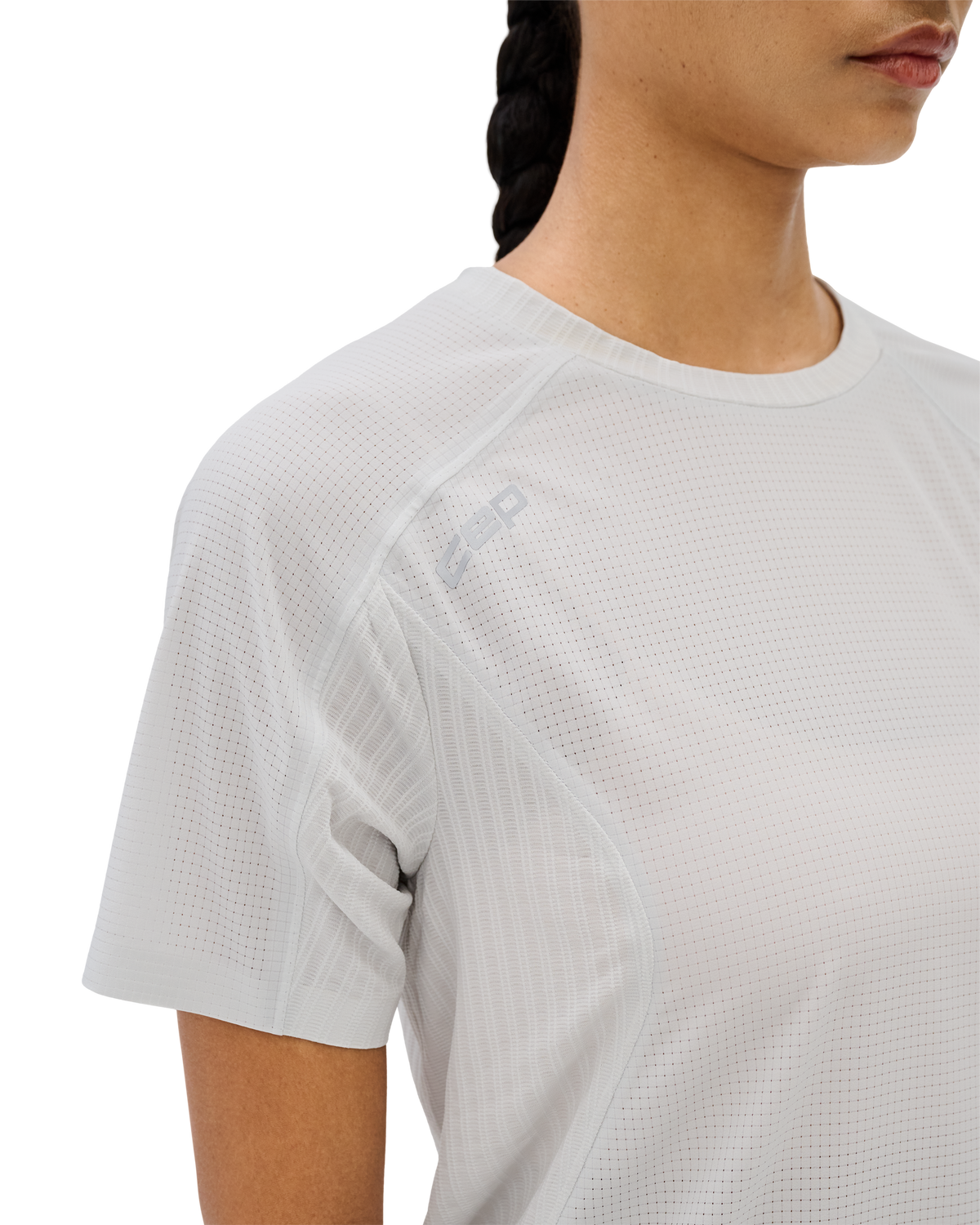 Pro Run Ultralight Short Sleeve Tech Shirt, Women, Light Grey, close-up detail