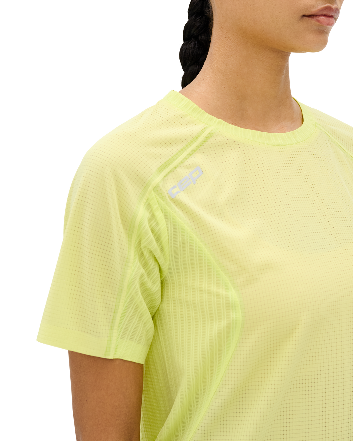 Pro Run Ultralight Short Sleeve Tech Shirt, Women, Lime, close-up detail