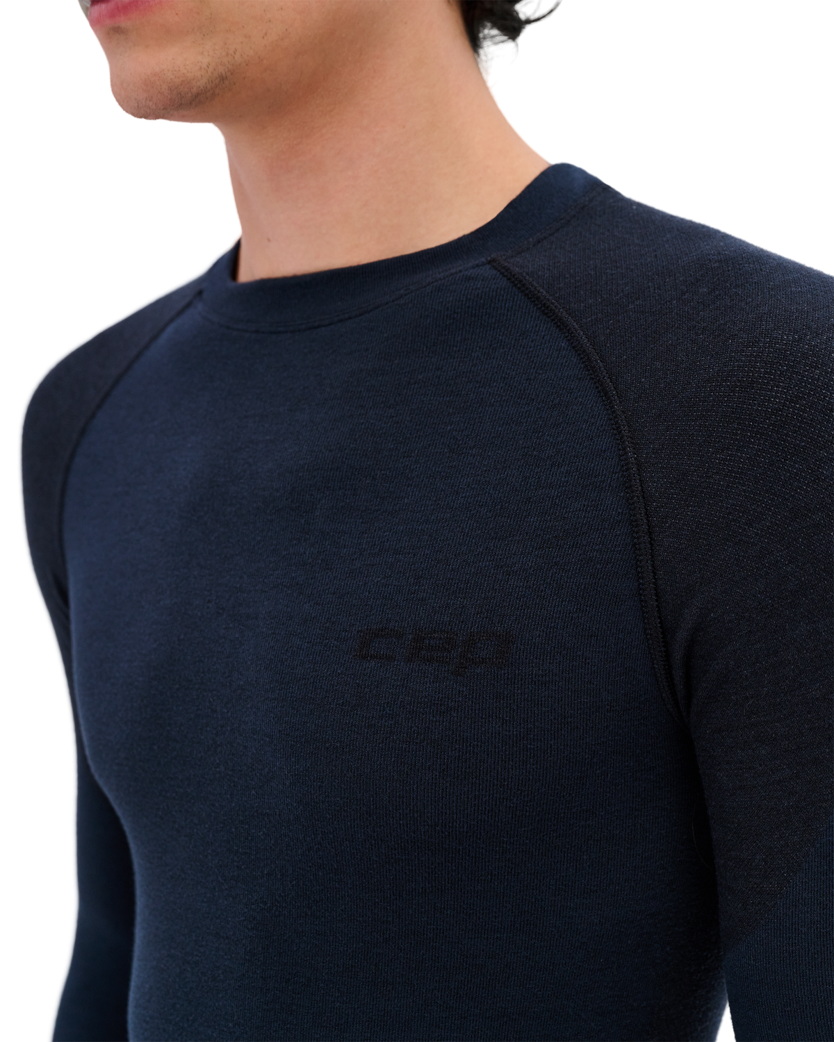 Ski Merino Long Sleeve Base Shirt, Men, Black, close-up detail