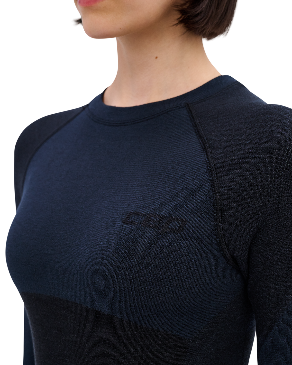 Ski Merino Long Sleeve Base Shirt, Women, Black, close-up detail