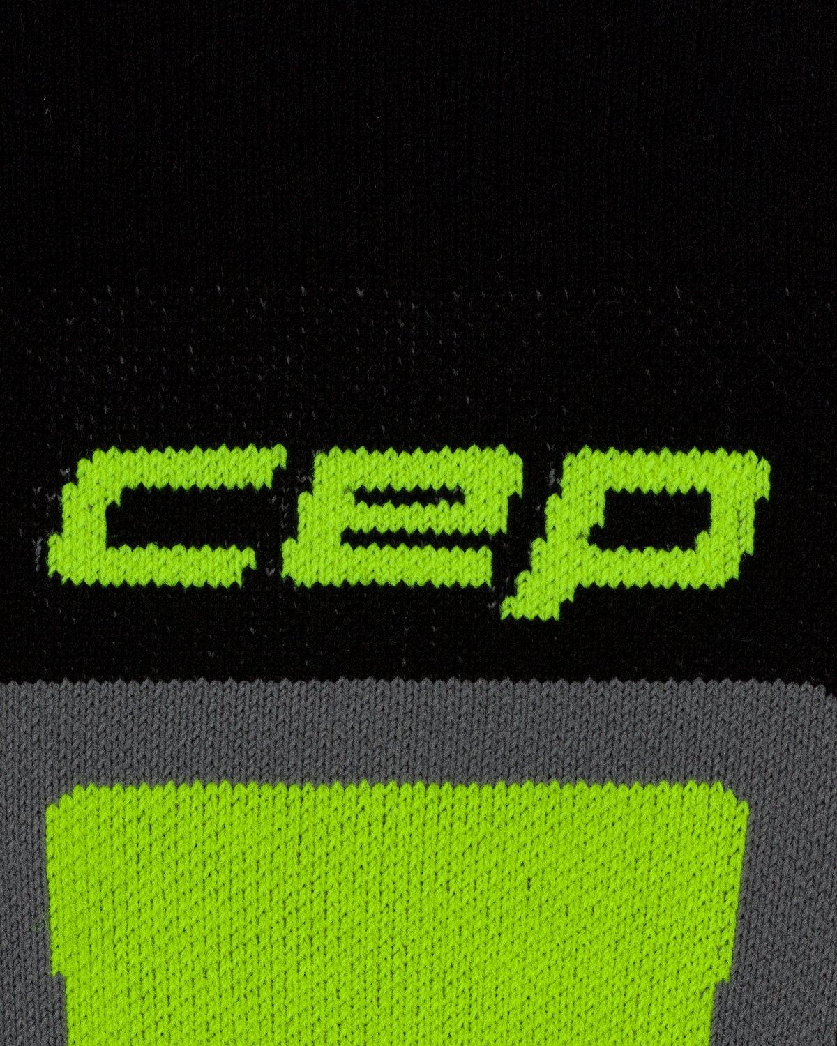 Ski Thermo Tall Compression Socks, Men, Black/Lime, close-up detail