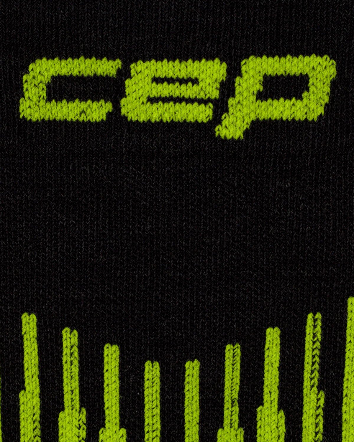 Ski Touring Merino Tall Compression Socks, Men, Black/Lime, close-up detail
