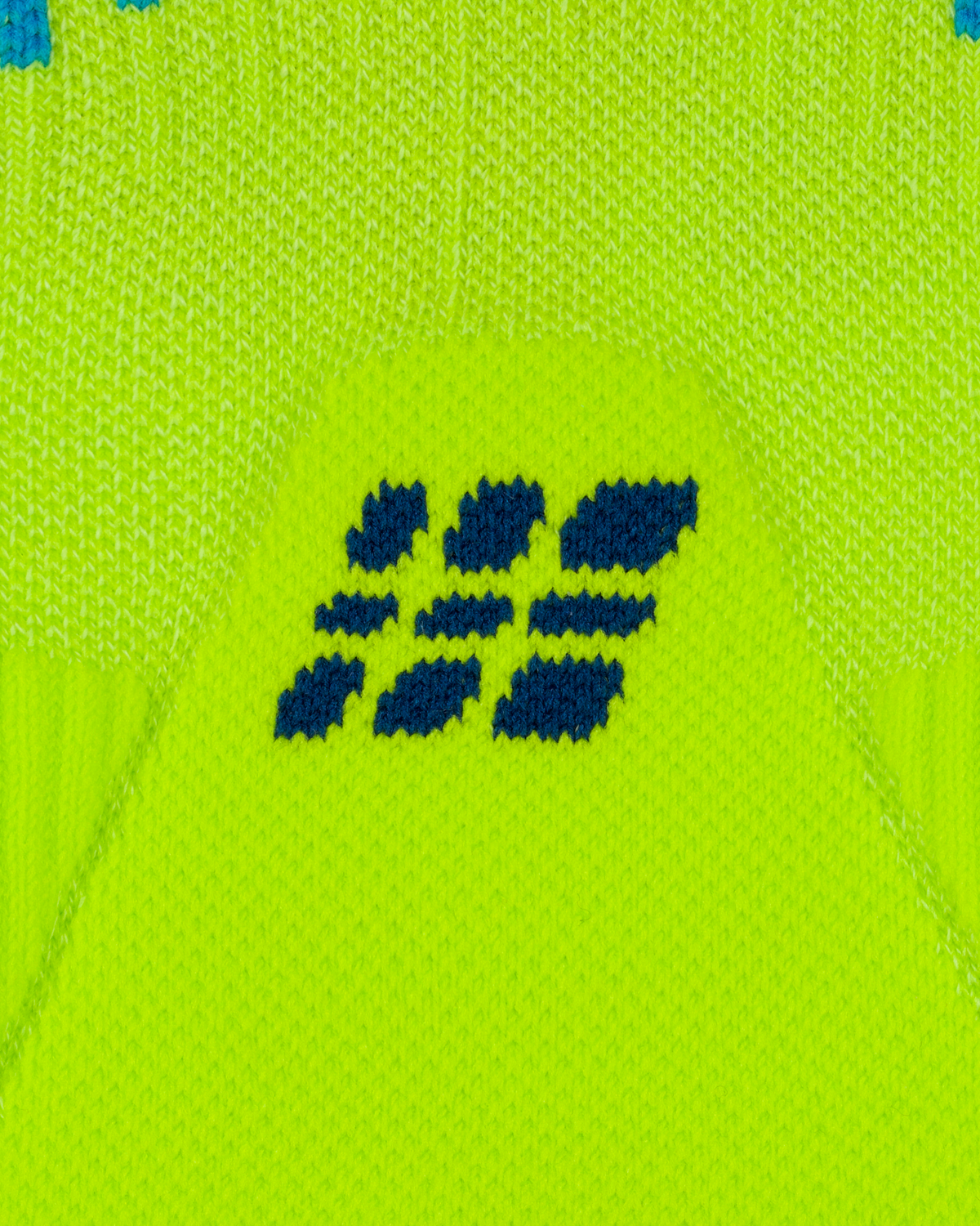 Ski Touring Merino Tall Compression Socks, Men, Lime/Blue, close-up detail