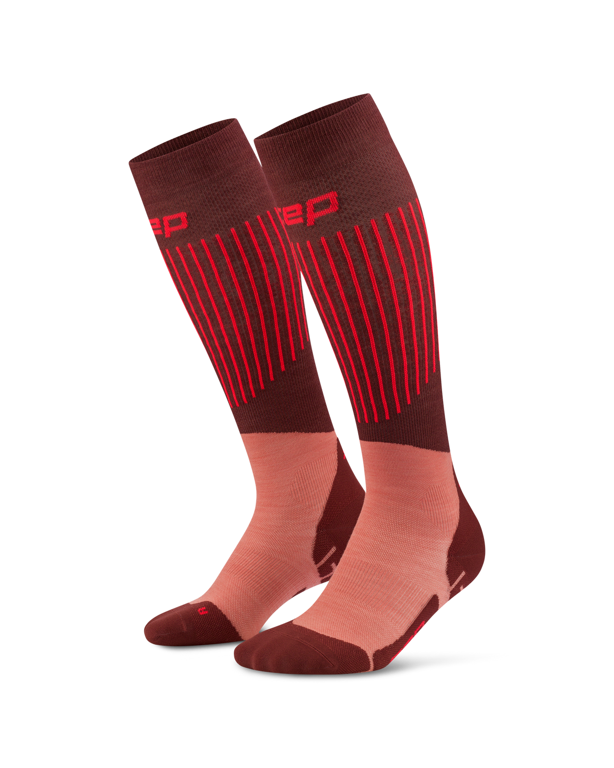 Ski Ultralight Tall Compression Socks, Men, Brown/Dark Red