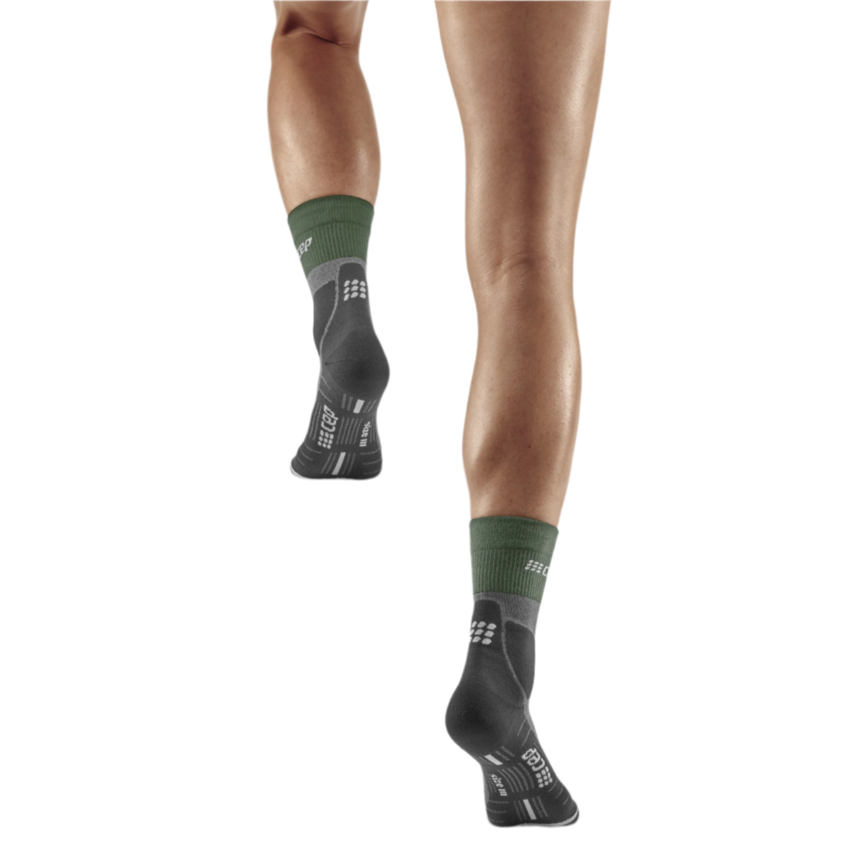 Hiking Merino Mid Cut Compression Socks, Women, Green/Grey