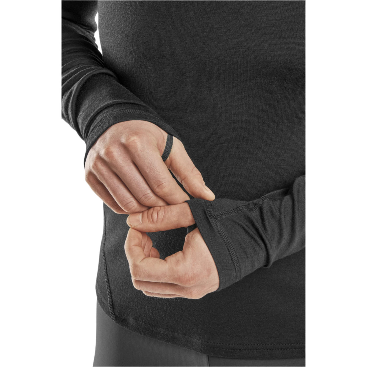 Cold Weather Merino Long Sleeve Shirt, Men, Black Merino, close-up detail