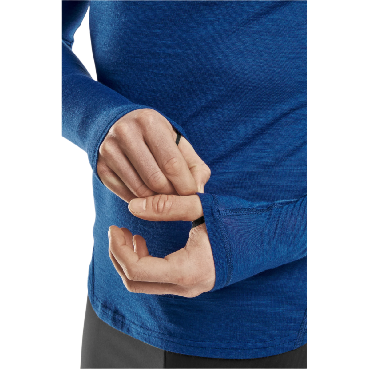 Cold Weather Merino Long Sleeve Shirt, Men, Royal Blue Merino, close-up detail