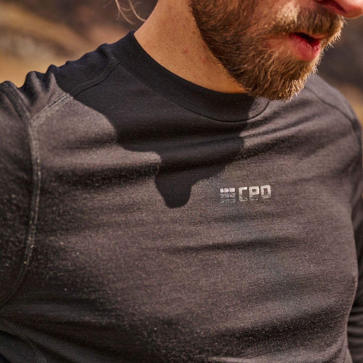 Cold Weather Merino Long Sleeve Shirt, Men, Royal Blue Merino, close-up detail