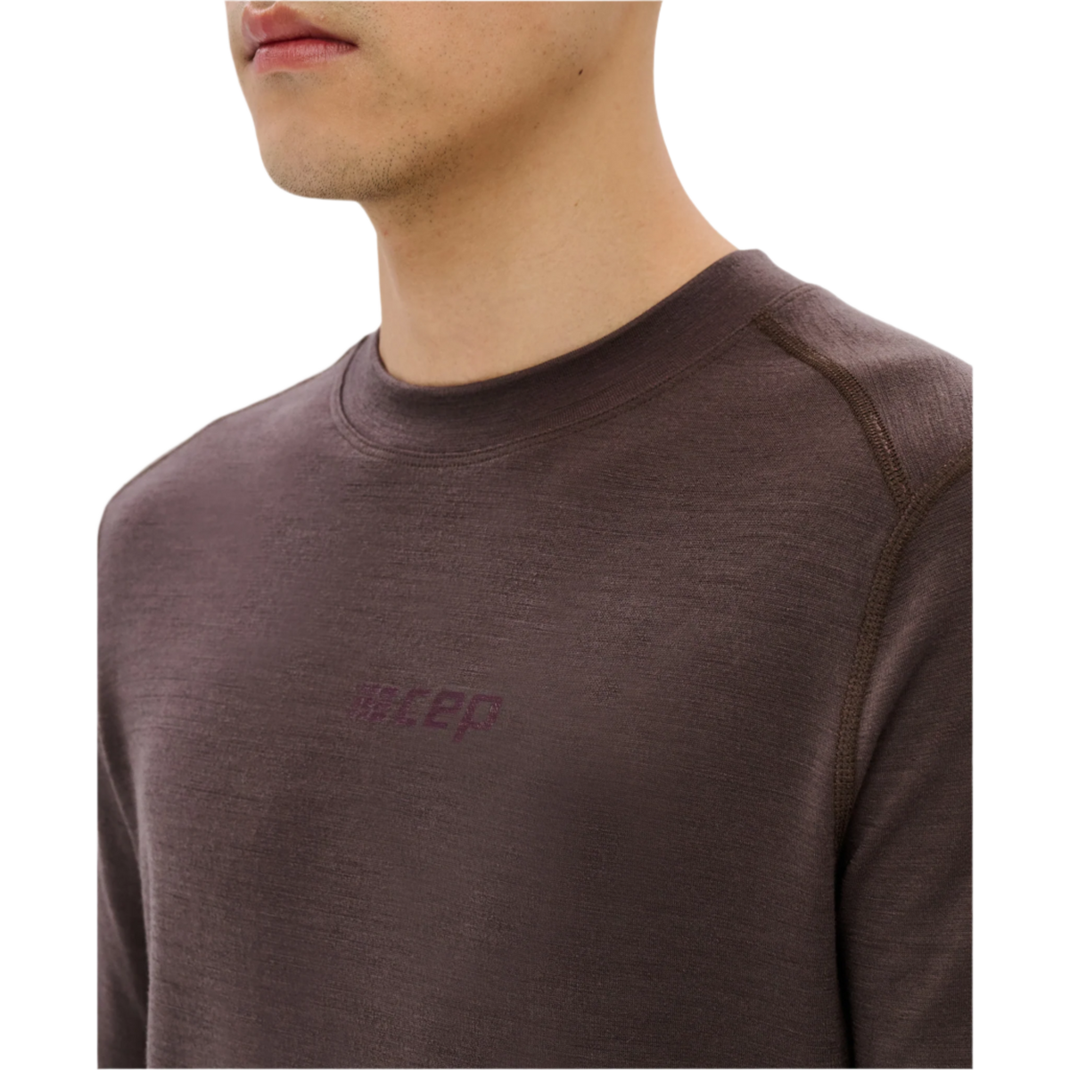 Cold Weather Merino Long Sleeve Shirt, Men, Aubergine Merino, close-up detail