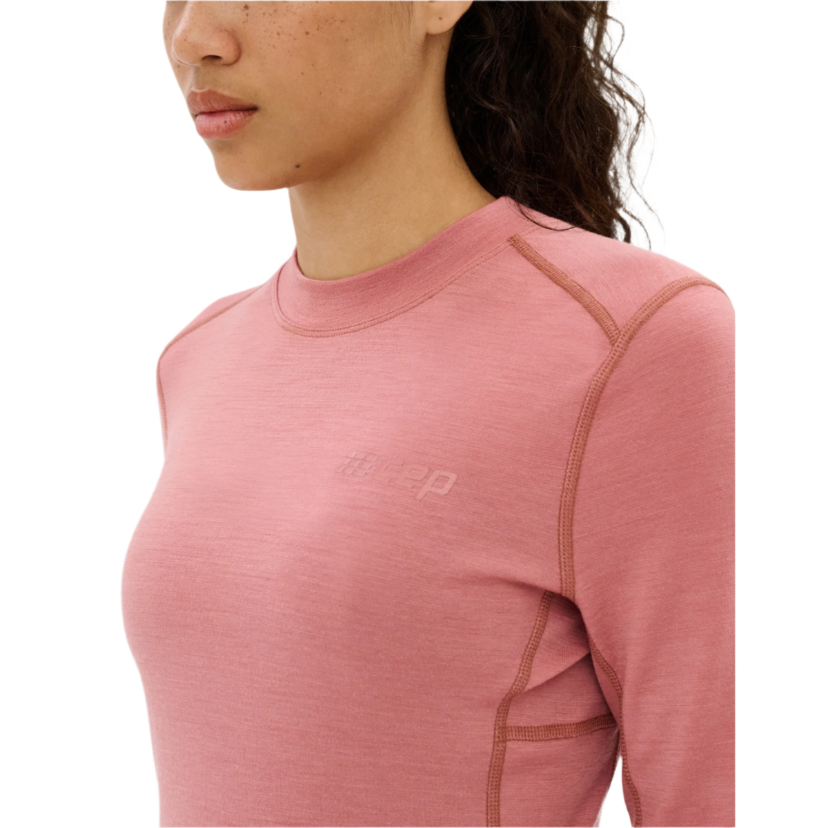 Cold Weather Merino Long Sleeve Shirt, Women, Rose Merino, close-up detail