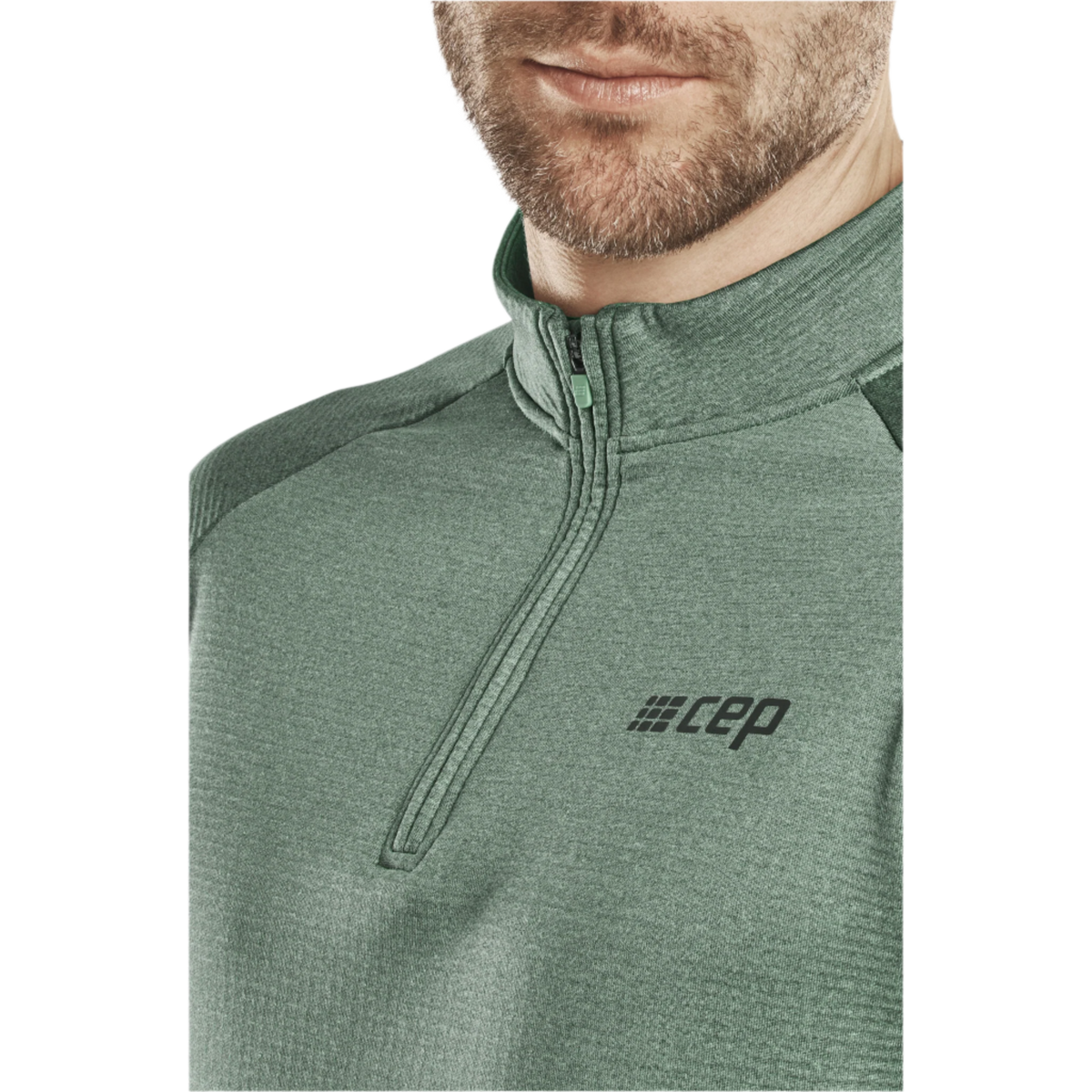 Cold Weather Quarter Zip Pullover, Men, Soft Green, close-up detail