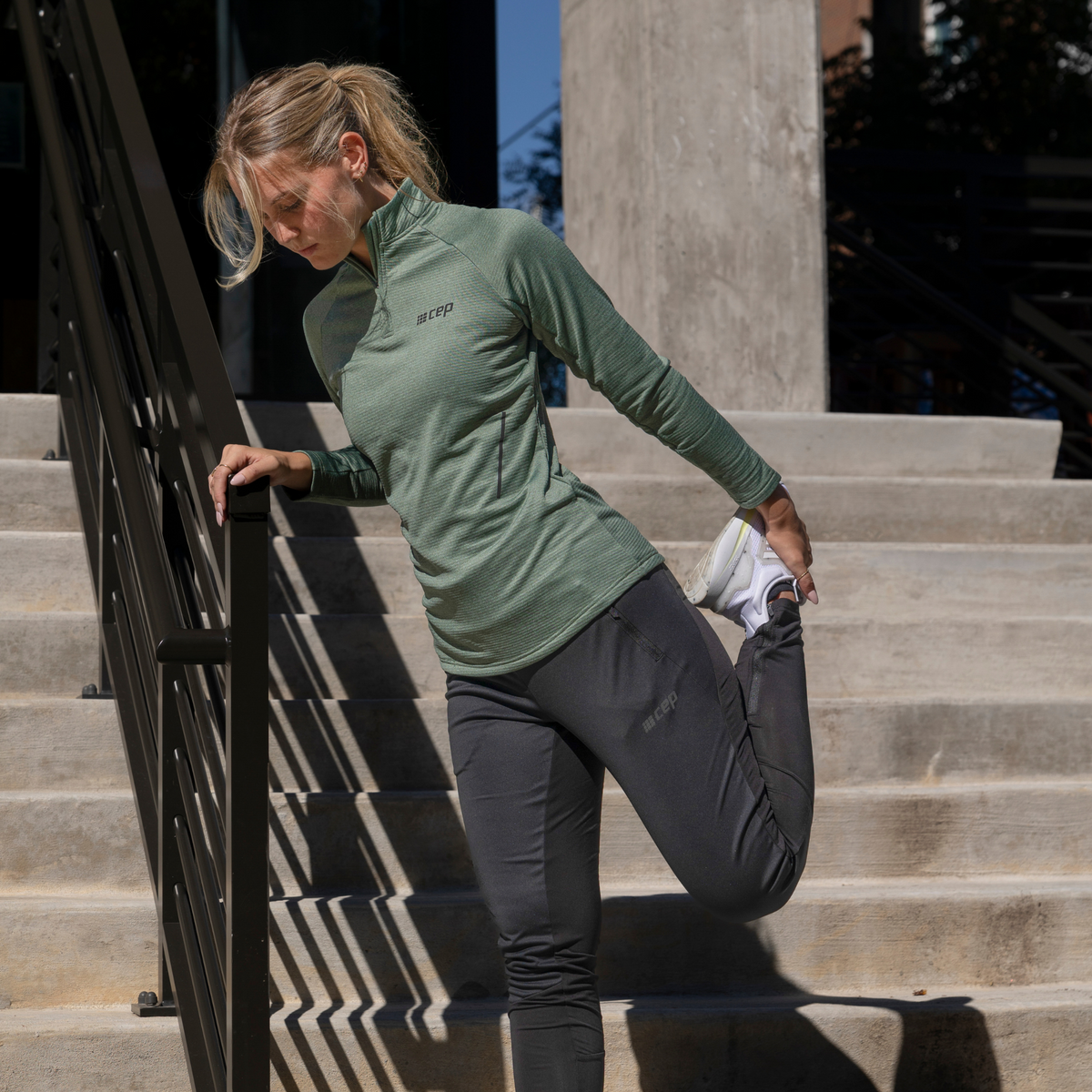 Cold Weather Quarter Zip Pullover, Women, Soft Green, close-up detail