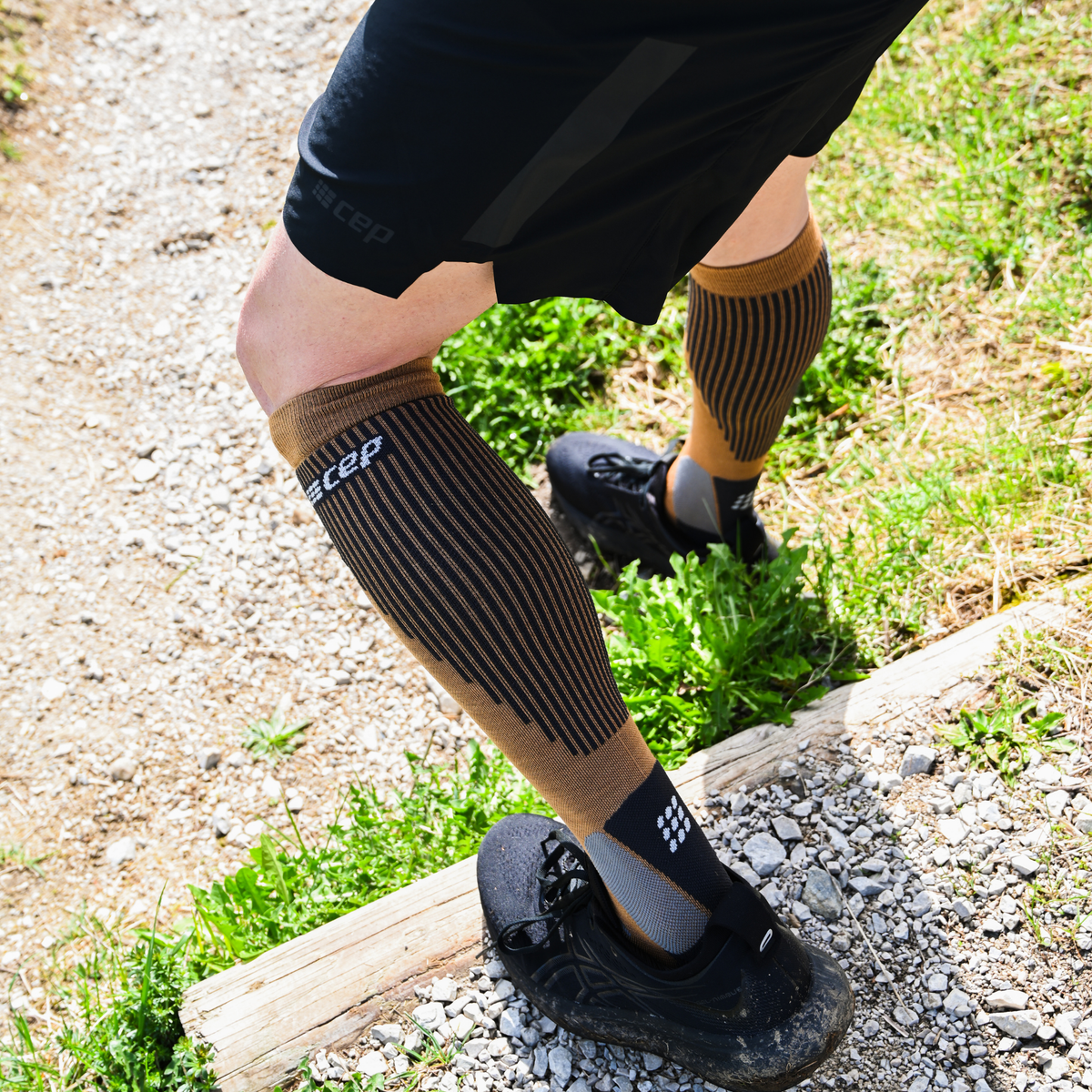 Cold Weather Tall Compression Socks, Men, Blue-Grey, close-up detail
