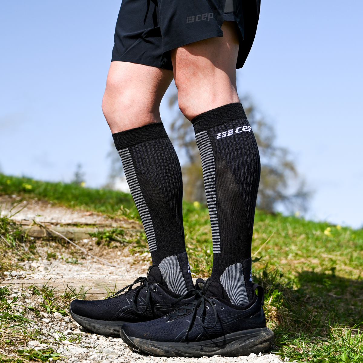 Cold Weather Tall Compression Socks, Men, Blue-Grey, close-up detail