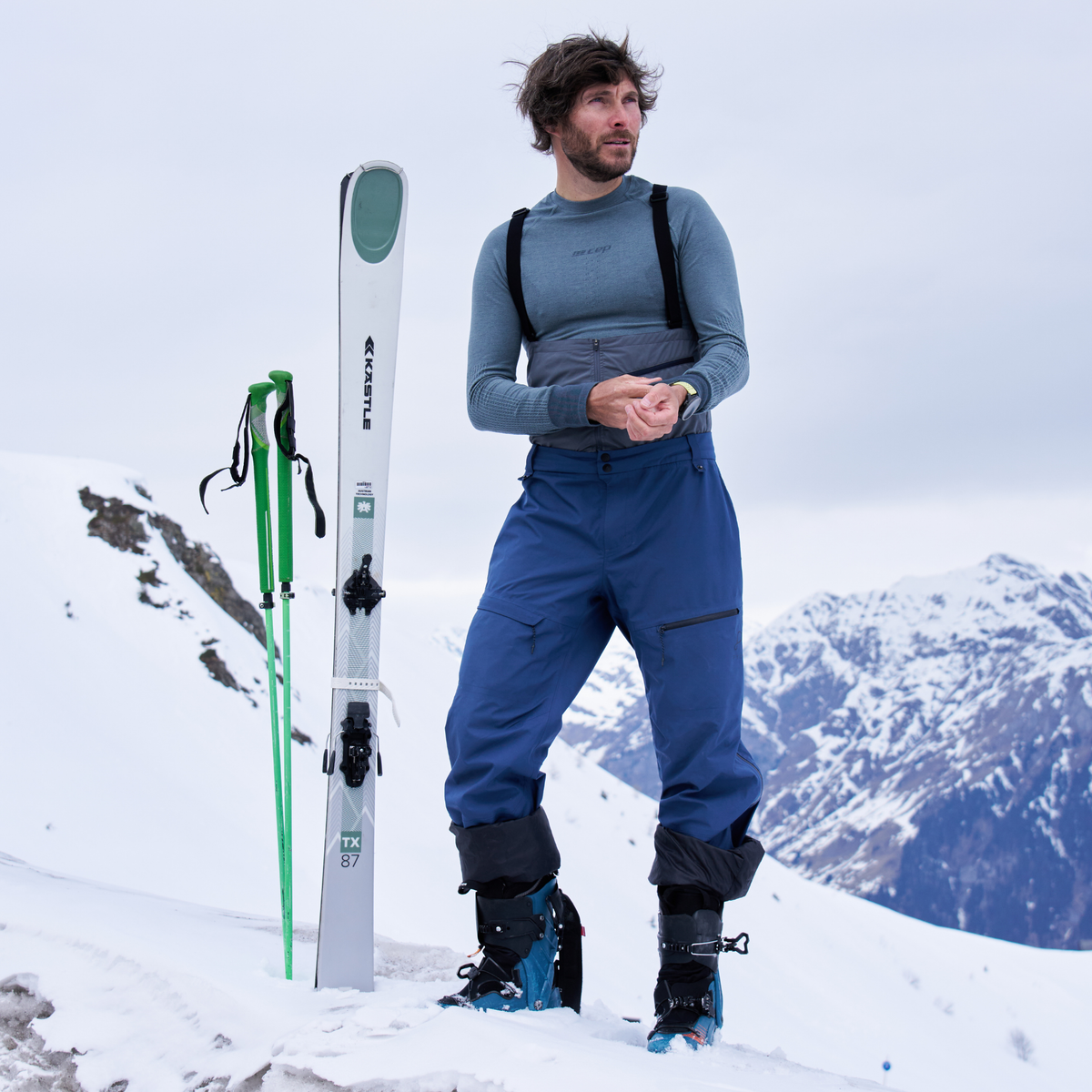 Ski Merino Base Shirt, Men, Blue-Grey, close-up detail