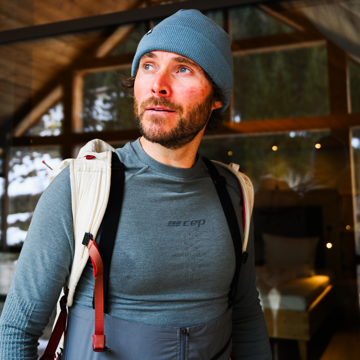 Ski Merino Base Shirt, Men, Blue-Grey, close-up detail