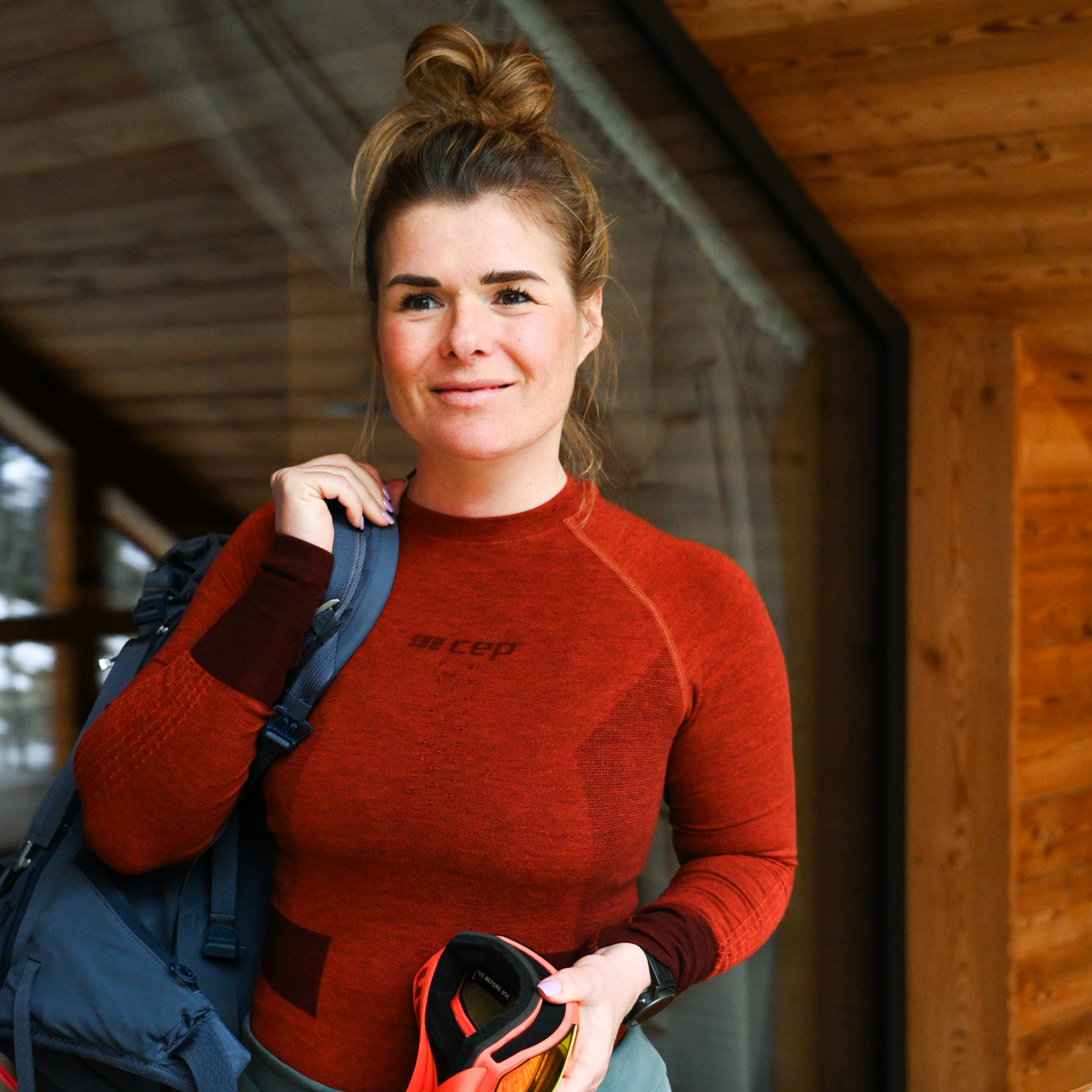 Ski Merino Base Shirt, Women, Aubergine/Red Merino, close-up detail #detail