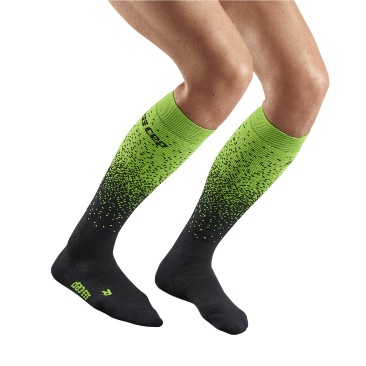 Ski Snowfall Tall Compression Socks, Women, Black/Green Snowfall