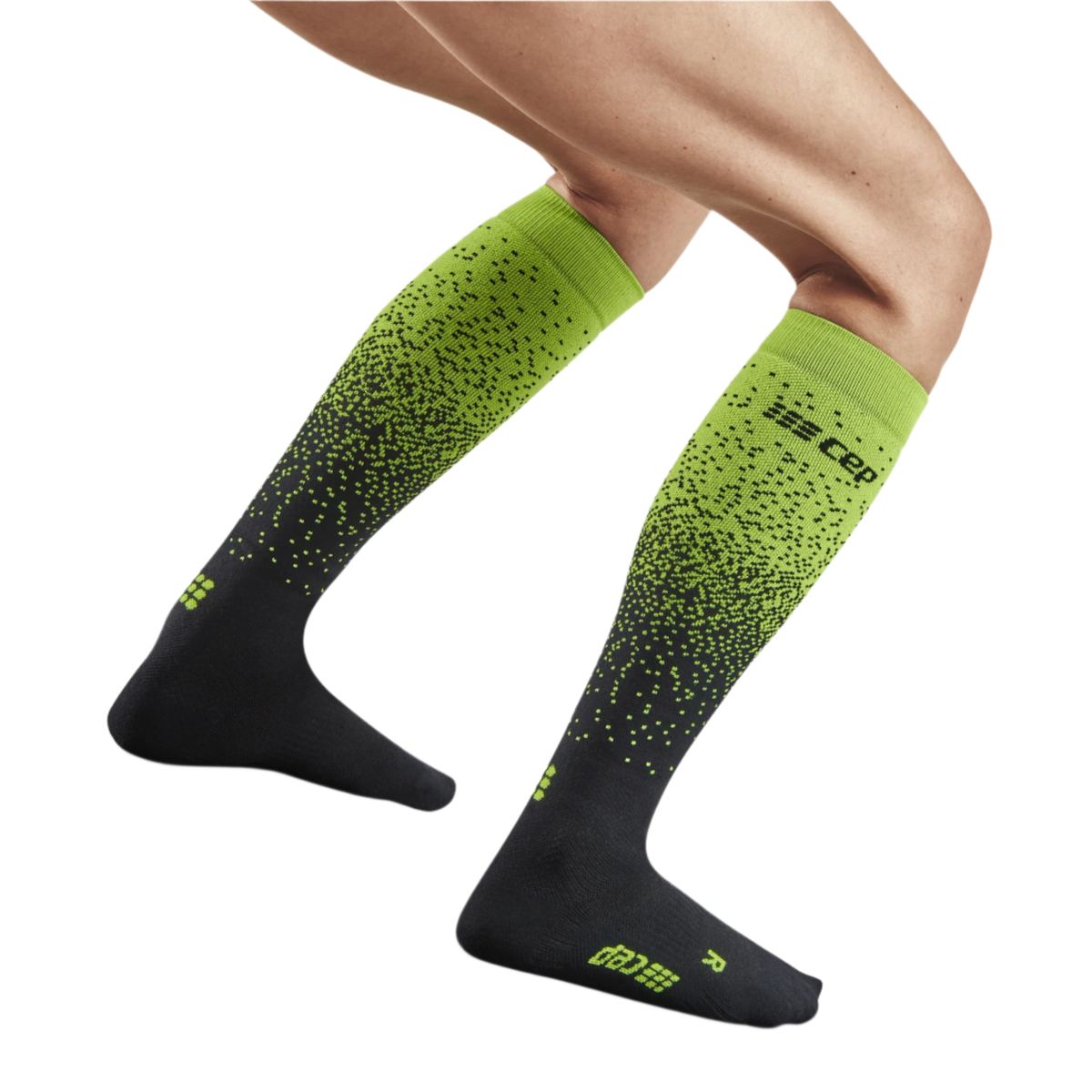 Ski Snowfall Tall Compression Socks, Women, Black/Green Snowfall