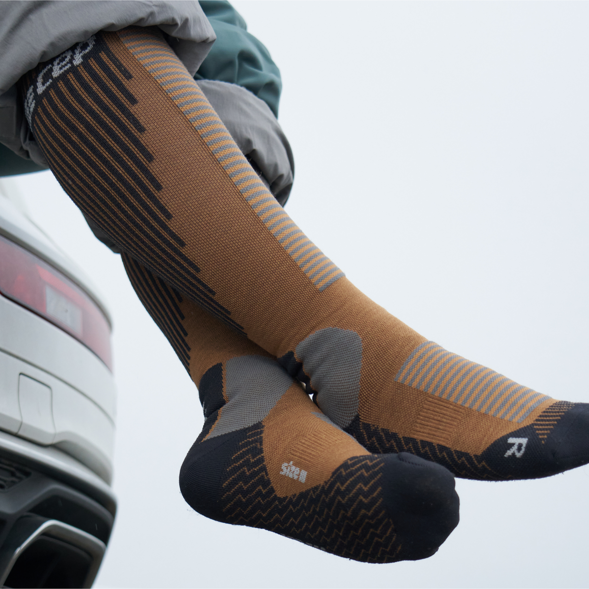 Ski Touring Tall Compression Socks, Women, Caramel, close-up detail