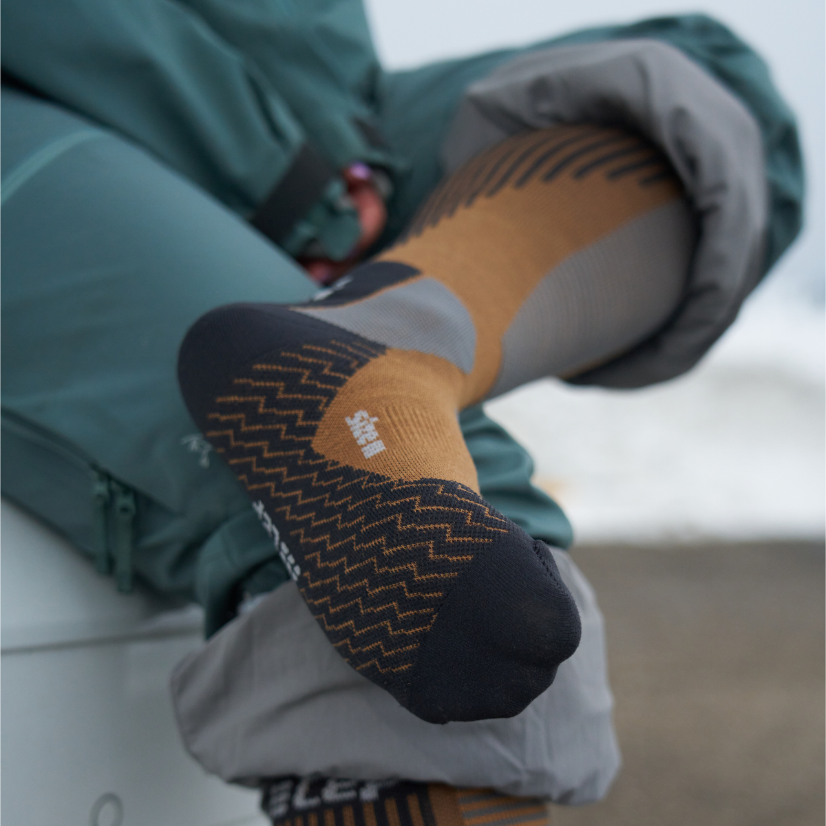 Ski Touring Tall Compression Socks, Women, Caramel, close-up detail