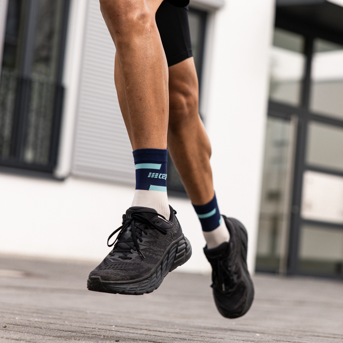 The Run Compression Mid Cut Socks 4.0, Men, Blue/Off White, close-up detail #detail