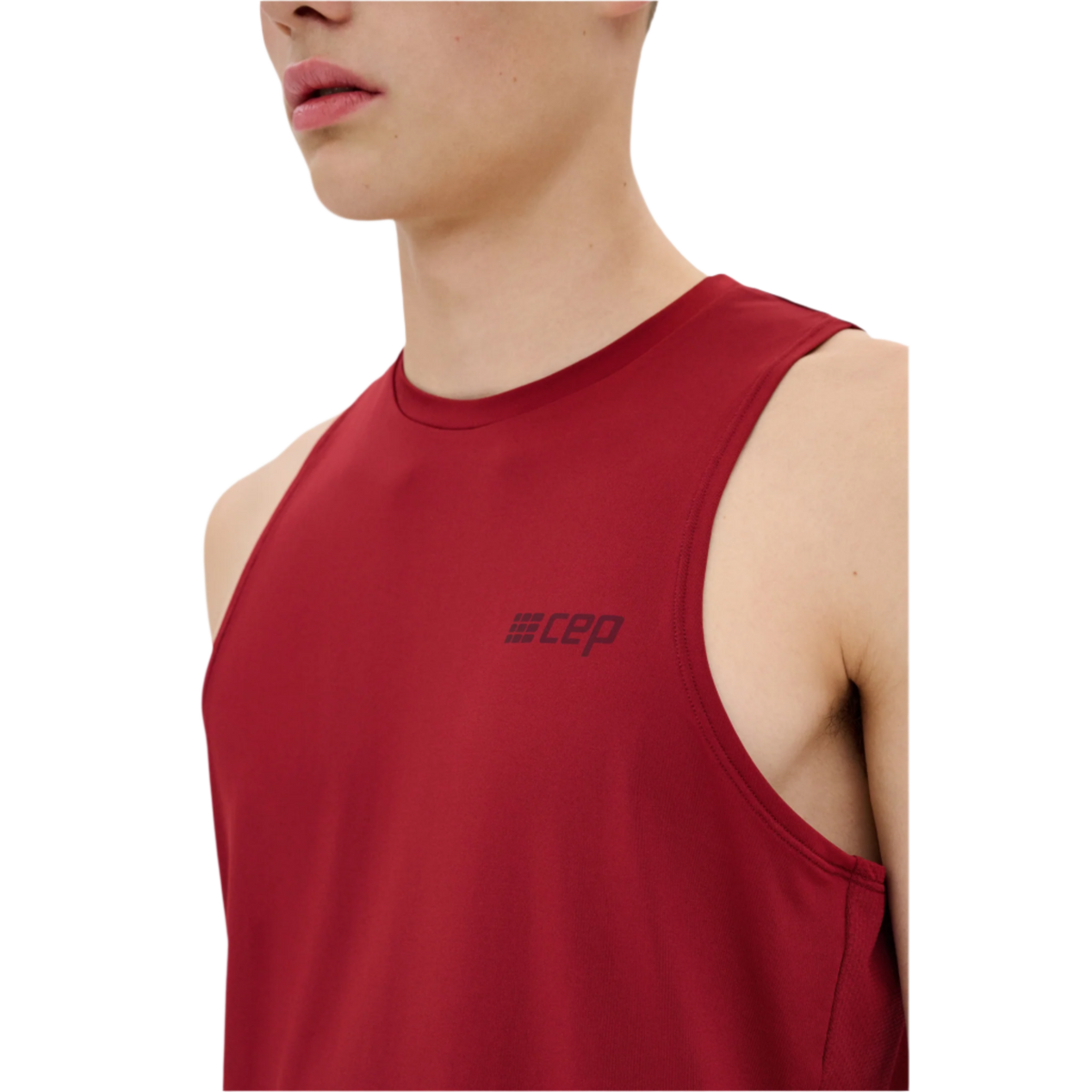 The Run Tank Top, Men, Crimson, close-up detail
