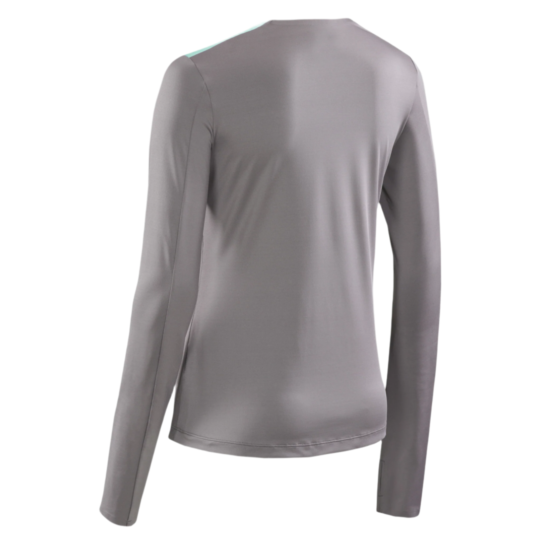 Chevron Long Sleeve Shirt, Women, Ocean/Grey, Back View