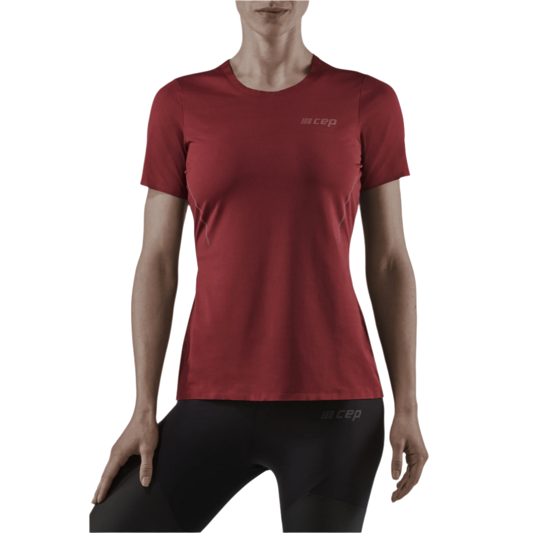 Run Short Sleeve Shirt, Women, Dark Red