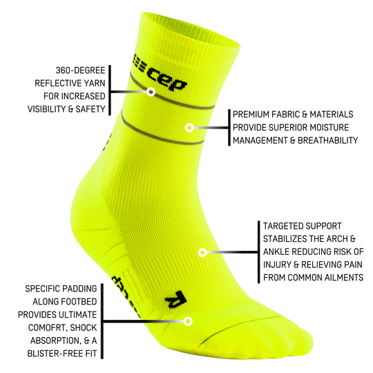 Reflective Mid Cut Compression Socks, Women, Neon Yellow/Silver, Detail