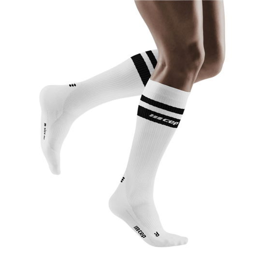 80's Tall Compression Socks, Men, White/Black Stripe