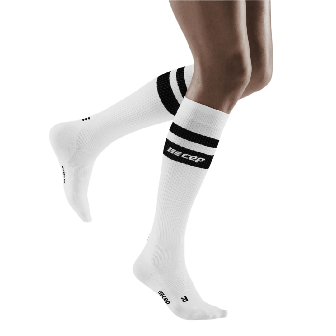 80's Tall Compression Socks, Women, White/Black Stripe