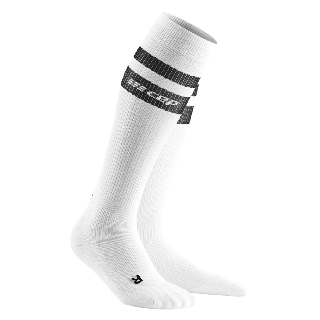 80's Tall Compression Socks, Men, White/Black Stripe, Front View