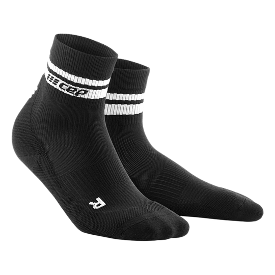 80's Mid Cut Compression Socks, Men, Black/White Stripe, Front View