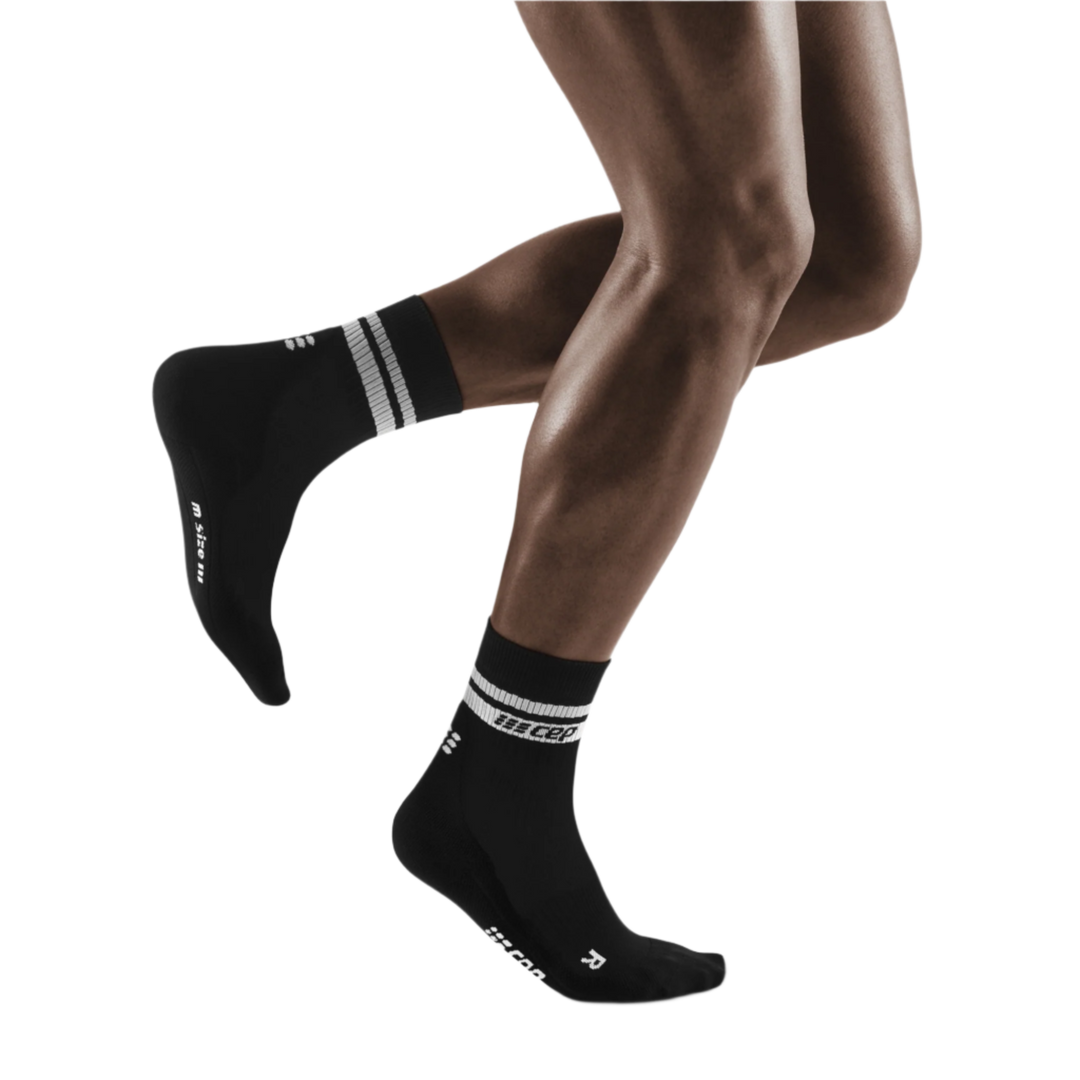 80's Mid Cut Compression Socks, Men, Black/White Stripe