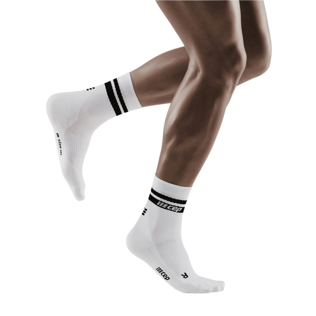 80's Mid Cut Compression Socks, Men, White/Black Stripe