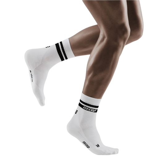 80's Mid Cut Compression Socks, Men, White/Black Stripe