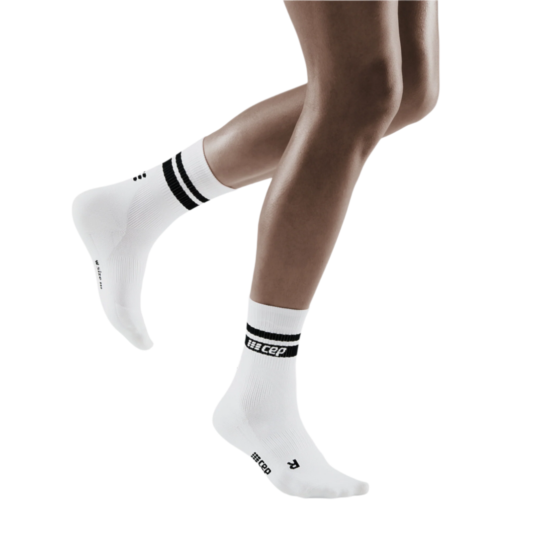 80's Mid Cut Compression Socks, Women, White/Black Stripe