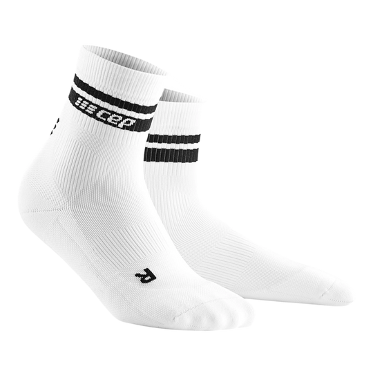 80's Mid Cut Compression Socks, Women, White/Black Stripe, Front View