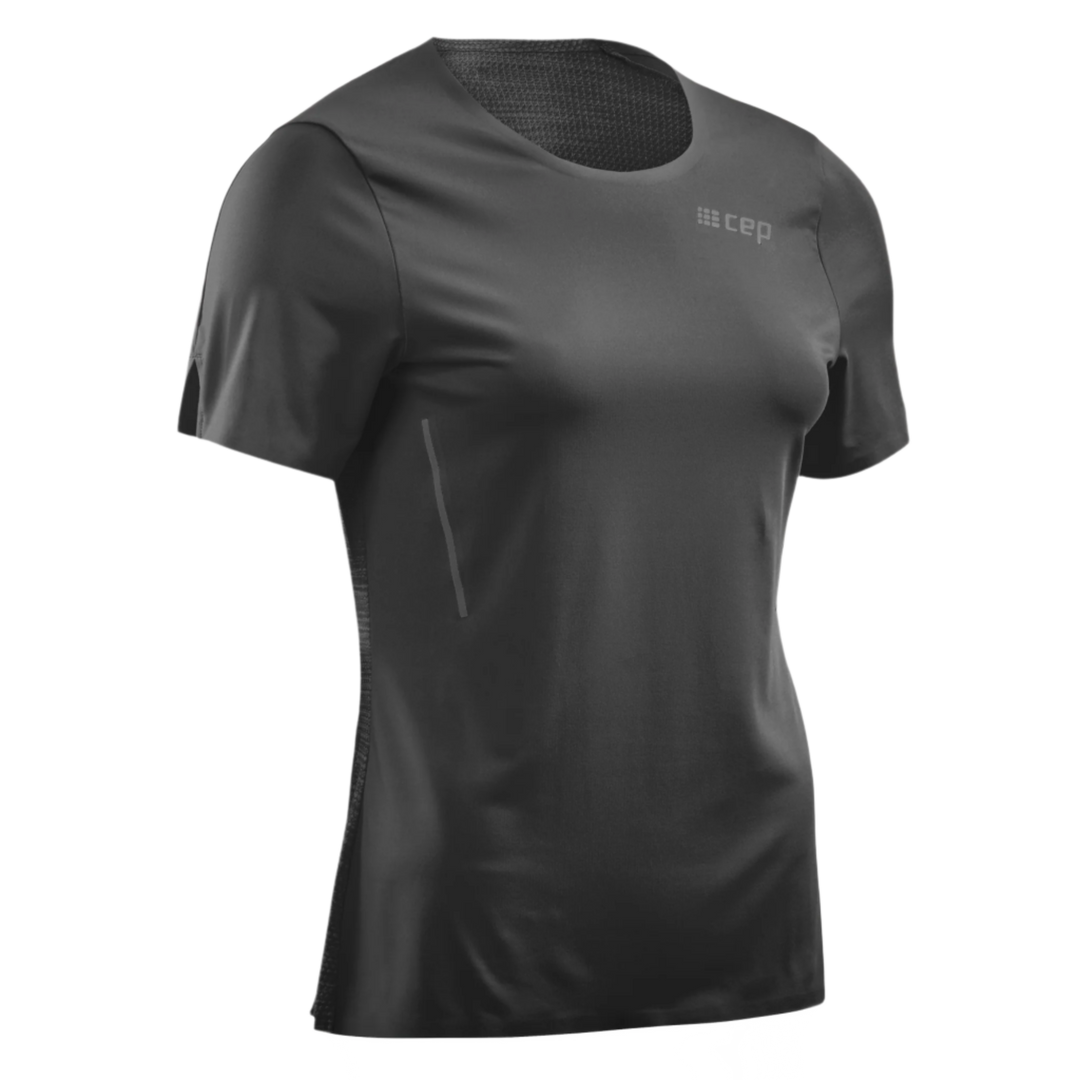 Run Short Sleeve Shirt, Women, Black, Front View