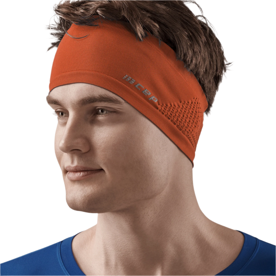 Cold Weather Headband, Dark Orange, Front View Male Model