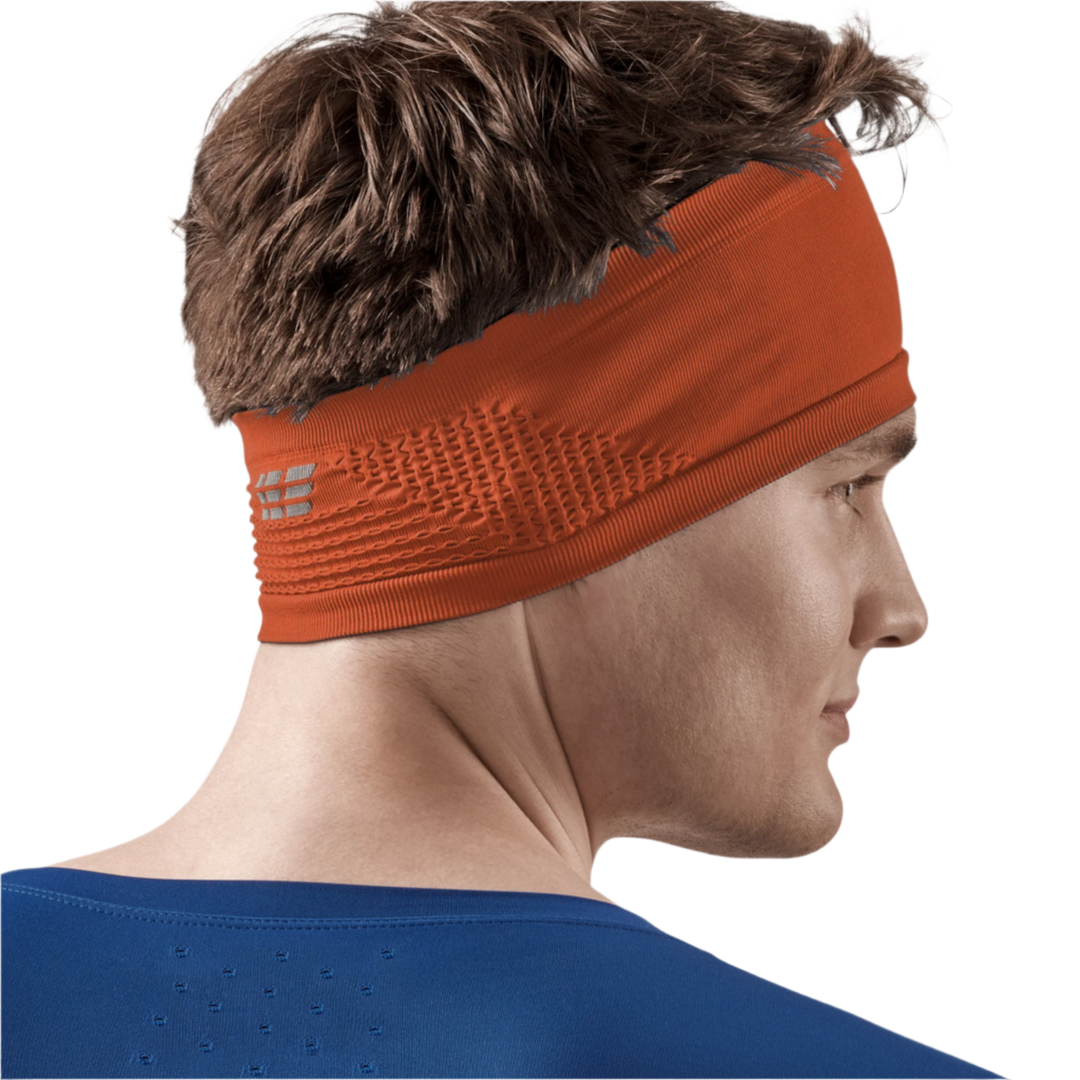 Cold Weather Headband, Dark Orange, Back View Male Model