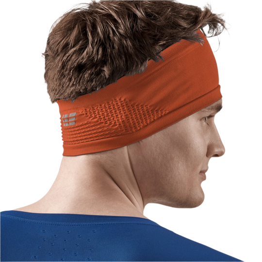 Cold Weather Headband, Dark Orange, Back View Male Model