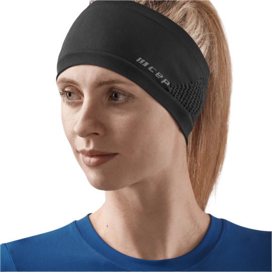 Cold Weather Headband, Black, Front View Female Model