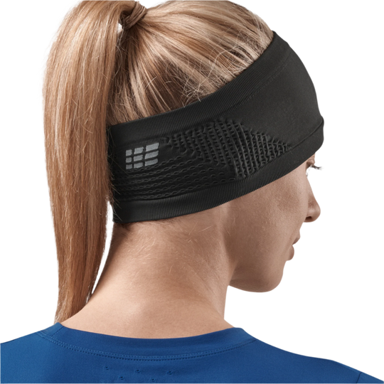 Cold Weather Headband, Black, Back View Female Model