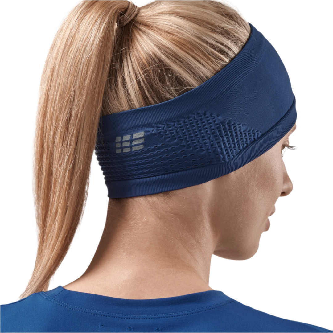 Cold Weather Headband, Blue, Back View Female Model