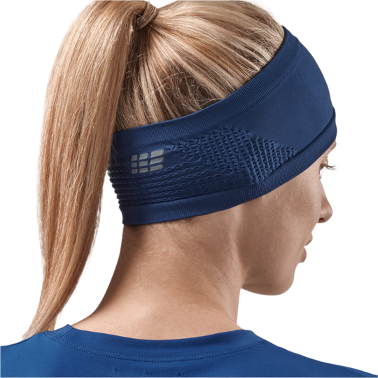 Cold Weather Headband, Blue, Back View Female Model